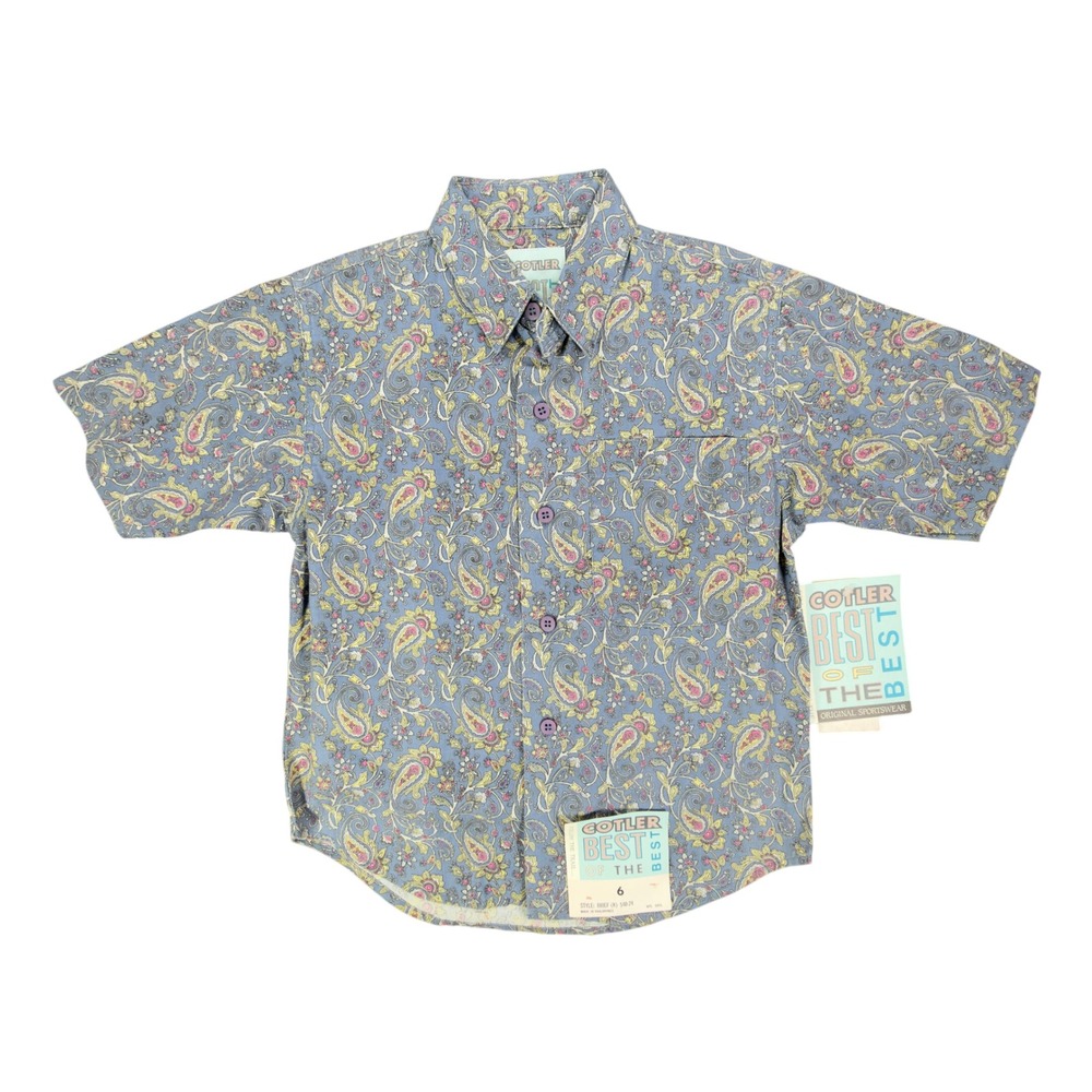Cotler 90s Paisley Button Up Shirt Boys 6 Blue Cotton NWT Deadstock